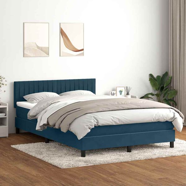 vidaXL Box Spring postelja z vzmetnico Temno modra 140x220 cm Velvet