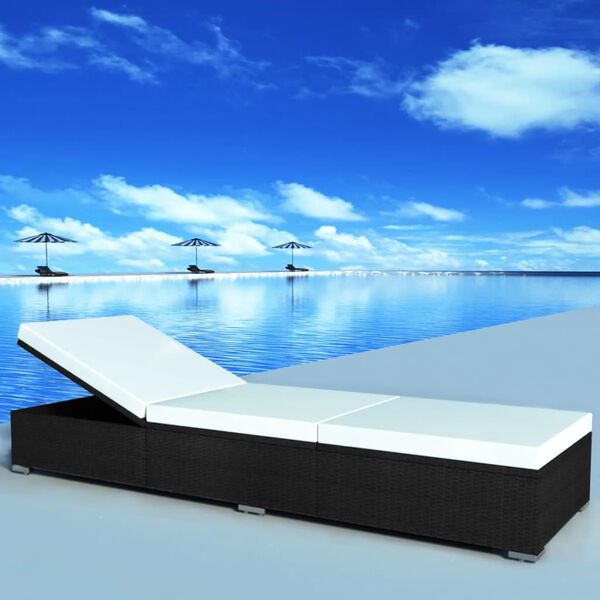 vidaXL Ležalnik z blazino poli ratan črn