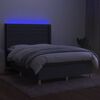 vidaXL Box spring postelja z vzmetnico LED temno siva 140x190 cm blago
