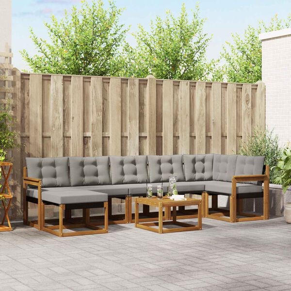 vidaXL Zunanja garnitura za sedenje 8 pcs Naravna in svetlo siva