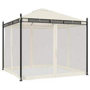 vidaXL Paviljon z mrežastimi stenami krem 2,93x2,93 m jeklo