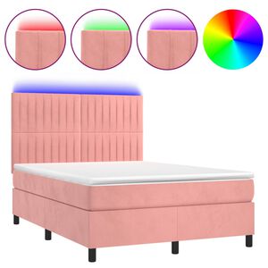 vidaXL Box spring postelja z vzmetnico LED roza 80x200 cm žamet
