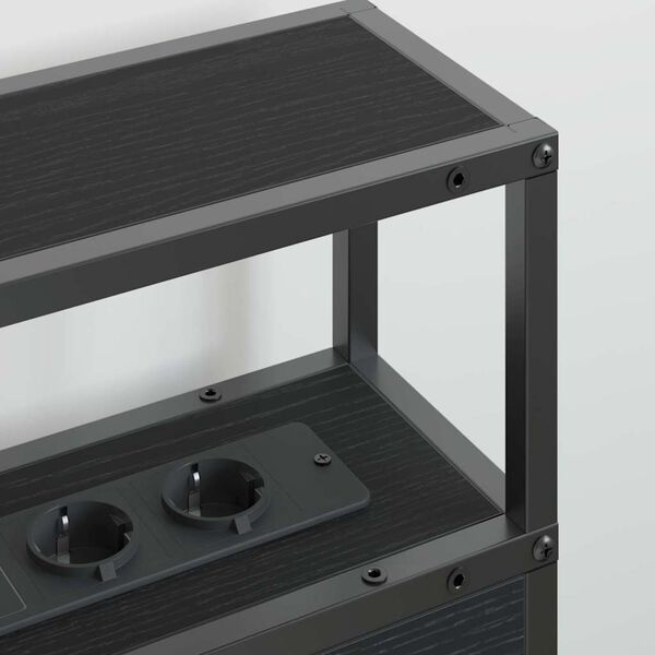 vidaXL Skladi&scaron;čni naslon s polico Črni hrast 150 cm Konstruiran les