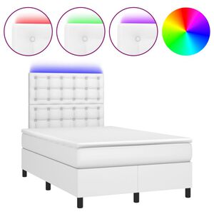 vidaXL Box spring postelja z vzmetnico LED bela 120x200cm umetno usnje