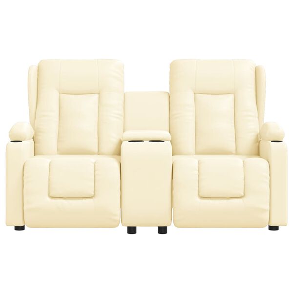 vidaXL Masažni dvosed z držali za skodelico krem iz umetnega usnja