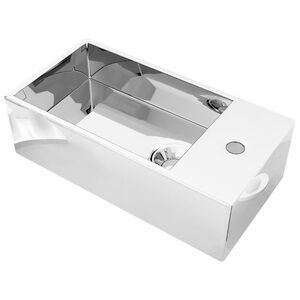 vidaXL Umivalnik z odprtino za odtekanje 49x25x15 cm keramičen srebrn