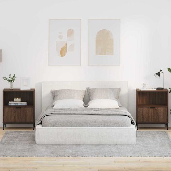 vidaXL Posteljne mize s predalom 2 pcs Rjavi hrast 49 x 36 x 61 cm