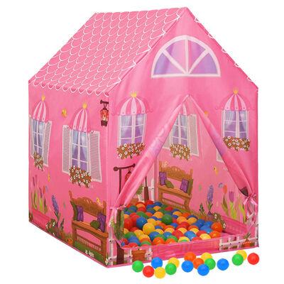 vidaXL Otroški šotor za igranje z 250 žogicami roza 69x94x104 cm