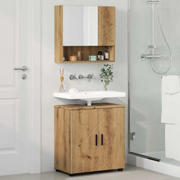 vidaXL Komplet pohi&scaron;tva za kopalnico z vrati 2 pcs Umetni hrast