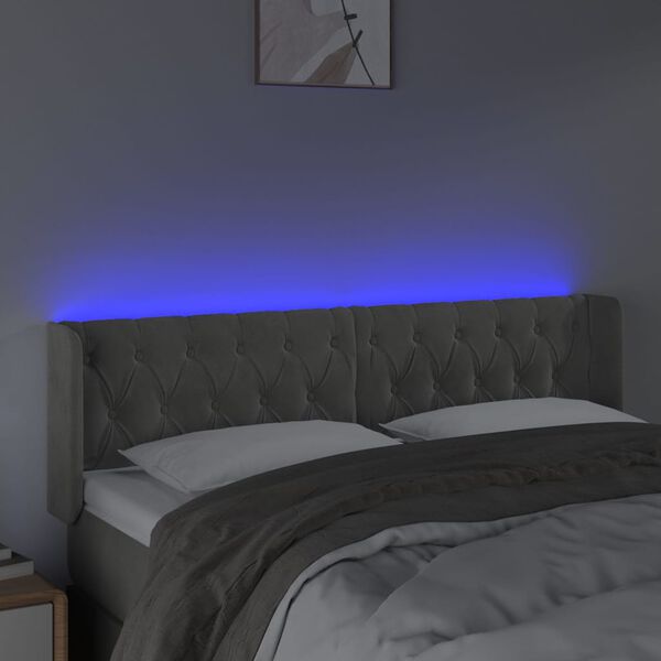 vidaXL LED posteljno vzglavje svetlo sivo 147x16x78/88 cm žamet