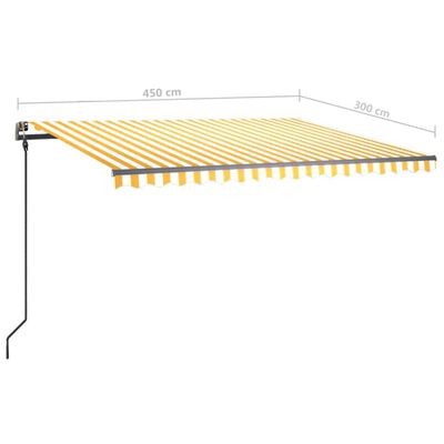 vidaXL Ročno zložljiva tenda s stebrički 4,5x3 m rumena in bela