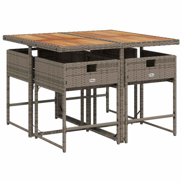 vidaXL Vrtna jedilna garnitura 5-delna z blazinami siv poli ratan