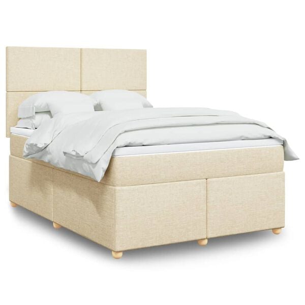 vidaXL Box spring postelja z vzmetnico krem 140x190 cm blago