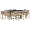 vidaXL Vrtna jedilna garnitura 11-delna z blazinami bež poli ratan