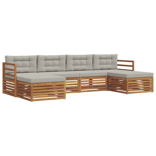 vidaXL Sedežne garniture z blazino 6 pcs Naravna in svetlo siva