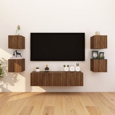 vidaXL Stenska TV omarica 4 kosi rjavi hrast 30,5x30x30 cm