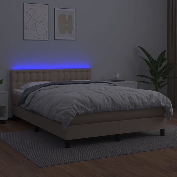 vidaXL Box spring postelja z vzmetnico LED kapučino 140x200 cm
