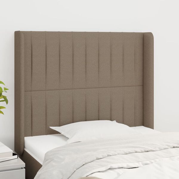 vidaXL Vzglavje z u&scaron;esi taupe 93x16x118/128 cm blago