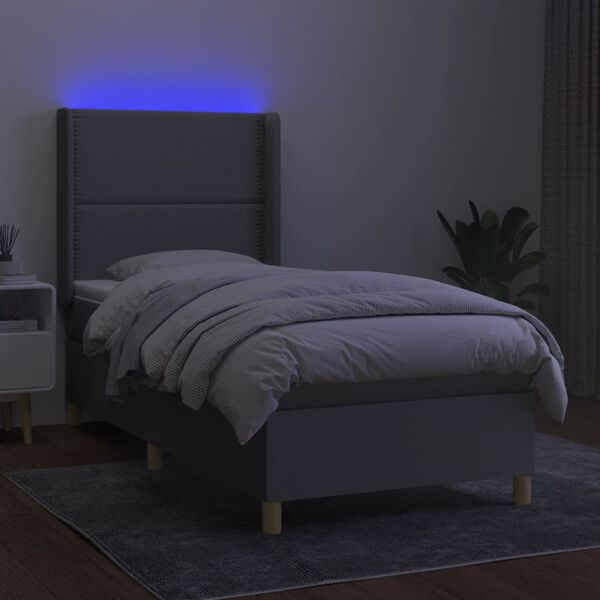 vidaXL Box spring postelja z vzmetnico LED svetlo siva 80x200 cm blago