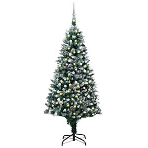 vidaXL Umetno božično drevo z LED in kompletom krogel in storži 210 cm