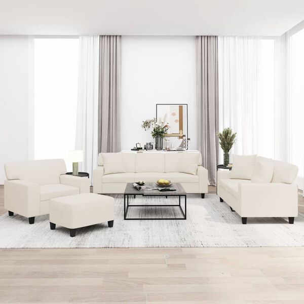 vidaXL Sedežna garnitura 4-delna z okrasnimi blazinami krem um. usnje