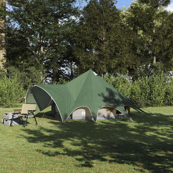 vidaXL Teepee šotor s streho Zelena in Siva 600 x 600 x 347 cm