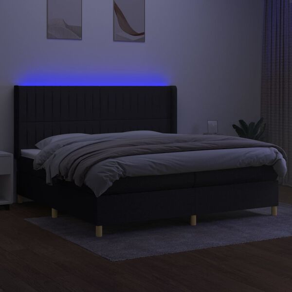vidaXL Box spring postelja z vzmetnico LED črna 200x200 cm blago