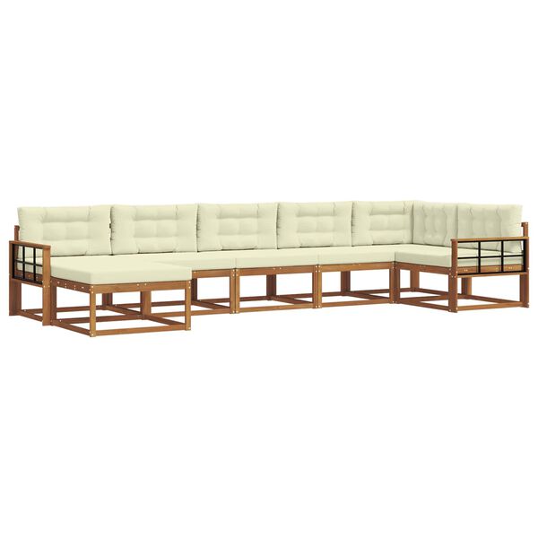 vidaXL Zunanja garnitura za sedenje z blazino 7 pcs Naravna in smetana