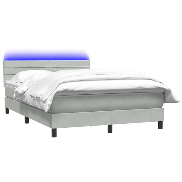 vidaXL Box spring postelja z vzmetnico LED svetlo siva 160x210 cm žamet