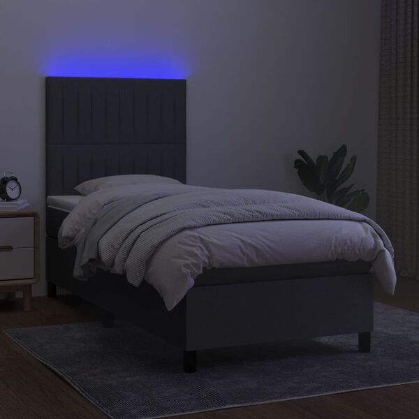 vidaXL Box spring postelja z vzmetnico LED temno siva 100x200 cm blago