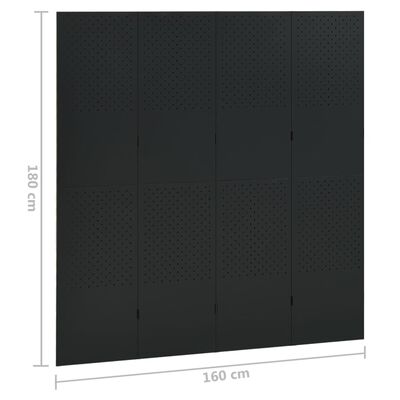 vidaXL Paravan 4-delni črn 160x180 cm jeklo