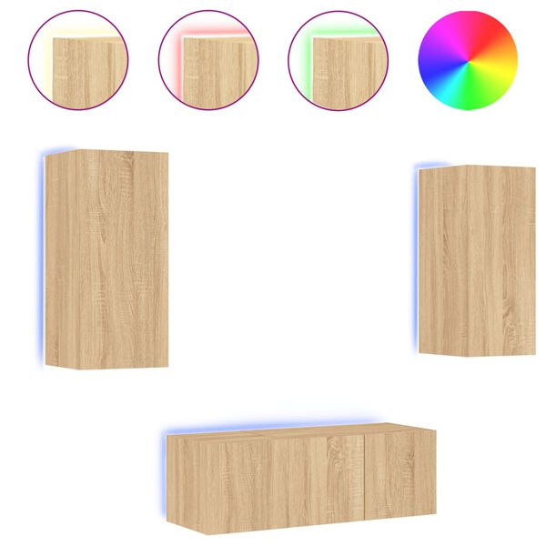 vidaXL Komplet TV omaric LED 4-delni sonoma hrast inženirski les