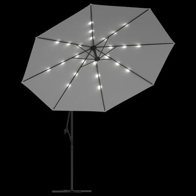 vidaXL Previsni senčnik z LED lučmi in kovinskim drogom 350 cm peščen
