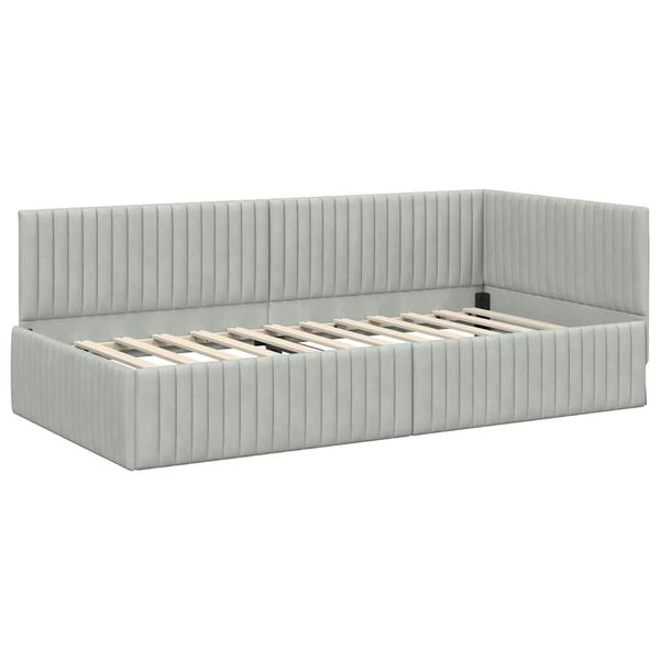 vidaXL Kotna postelja z vzglavjem Svetlo siva 100 cm x 200 cm Žamet