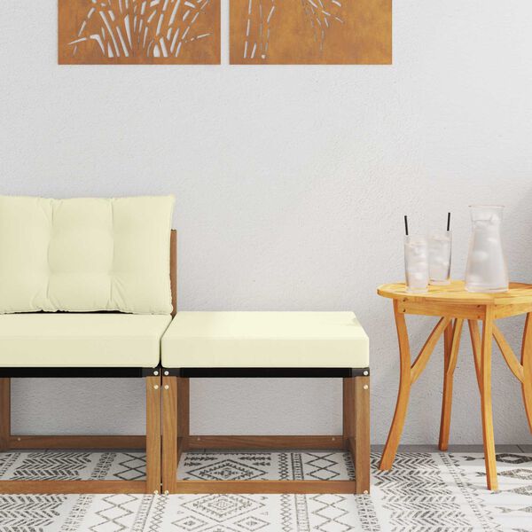 vidaXL Zunanji puf Trden akacijev les in material Textilene Naravna