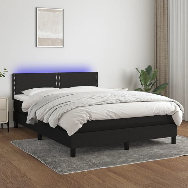 vidaXL Box spring postelja z vzmetnico LED črna 140x190 cm blago