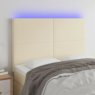 vidaXL LED posteljno vzglavje krem 144x5x118/128 cm umetno usnje