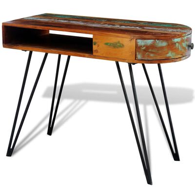 vidaXL Pisalna miza predelan trden les z železnimi nogami