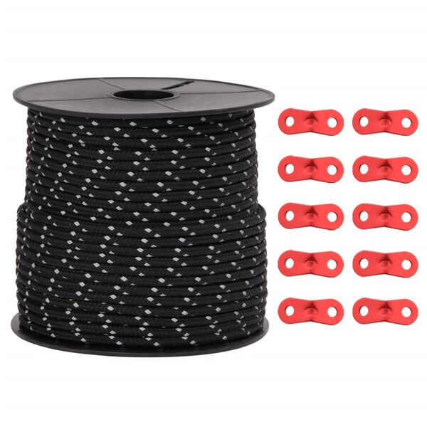 vidaXL Šotorska vrv z odsevnimi trakovi in vijaki 50 m 4 mm