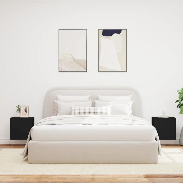 vidaXL Stenske TV omarice z LED lučkami 2 kosa črna 40,5x35x40 cm