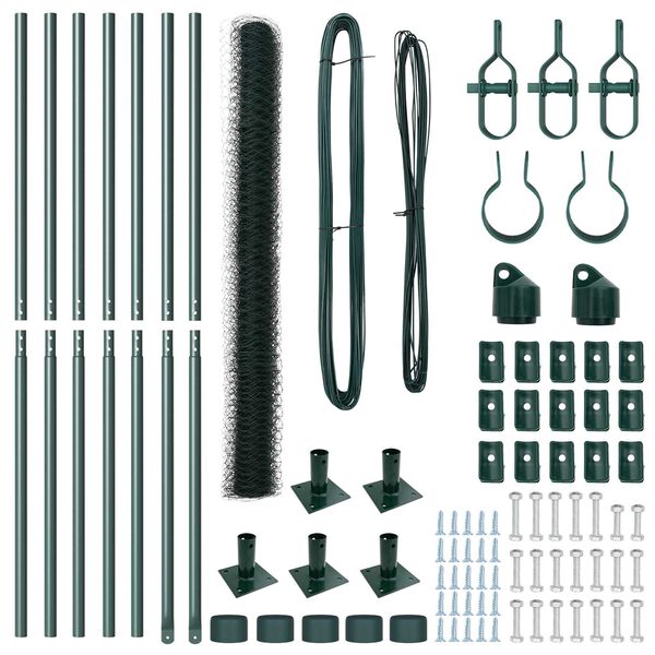 vidaXL Ogrodje s stebri Zelena 1.6 x 10 m Jeklo s PVC premazom