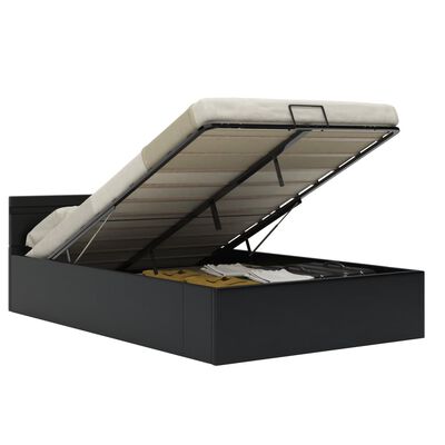 vidaXL Dvižni posteljni okvir LED črno umetno usnje 140x200 cm
