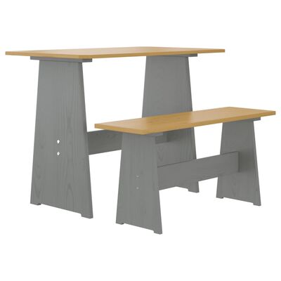 vidaXL Jedilna miza s klopjo medeno rjava in siva trdna borovina