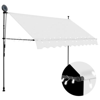 vidaXL Ročno zložljiva tenda z LED lučkami 300 cm krem