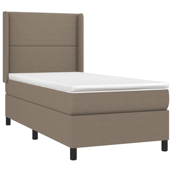 vidaXL Box spring postelja z vzmetnico LED taupe 90x190 cm blago