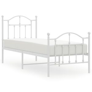 vidaXL Kovinski posteljni okvir z vzglavjem in vznožjem bel 75x190 cm