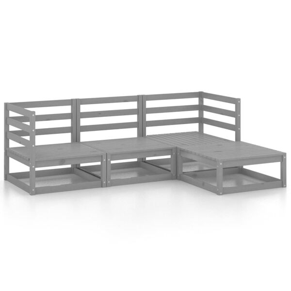 vidaXL Vrtna sedežna garnitura 4-delna siva trdna borovina