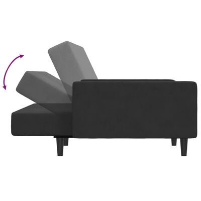 vidaXL Kavč dvosed z ležiščem in stolčkom za noge črn žamet