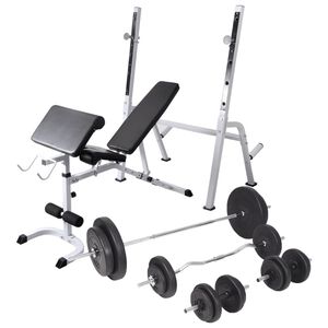 vidaXL Vadbena klop s kompletom uteži in stojalom 90 kg