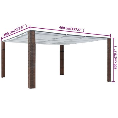 vidaXL Paviljon s streho poli ratan 400x400x200 cm rjav in krem